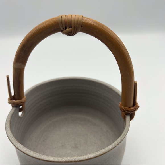 Cat Pottery Basket Trinket Dish Grey Blue Straw Handle Decor Decorative Vintage - Picture 5 of 7